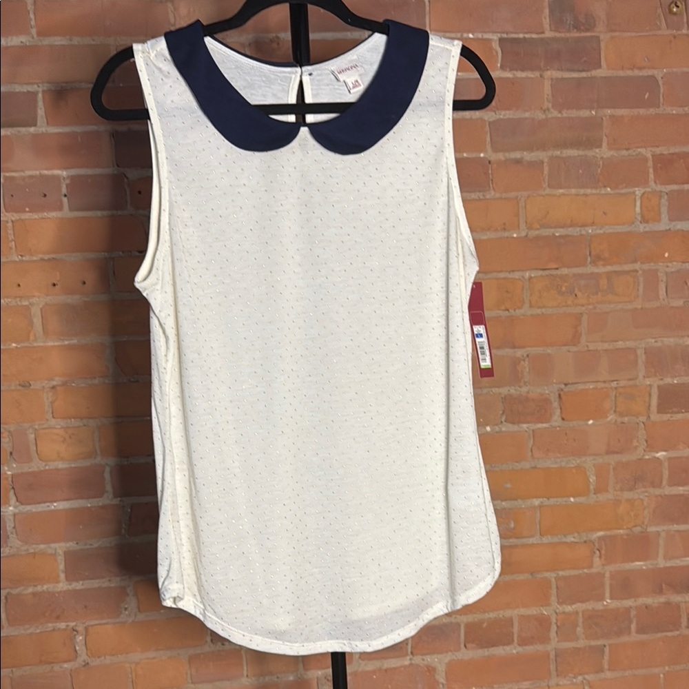 Medina Women's Sleeveless Top with Navy Collar NWT